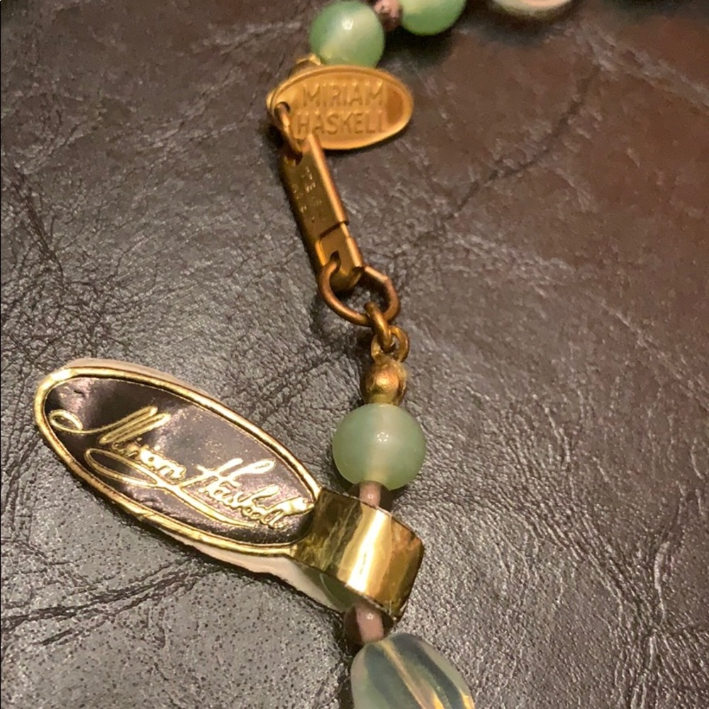 Miriam Haskell Glass Flowers Green Leaf Necklace - Picture 4 of 6